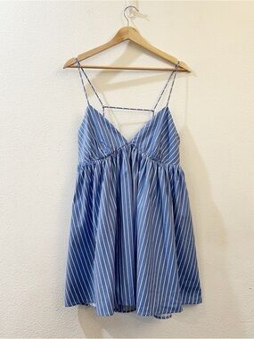 Reformation Amara Dress Tribune Stripe Blue White Poplin Size Large Summer